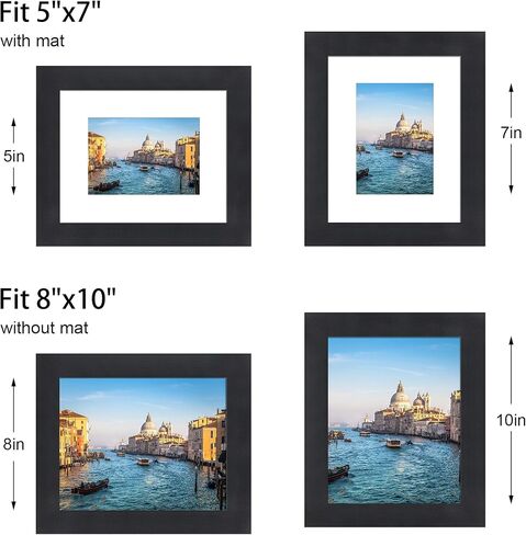 إطار صورة مقاس 8 × 10 مع زجاج حقيقي، إطارات صور من الخشب الصلب القديم مع حصيرة مقاس 5 × 7 لسطح الطاولة والتعليق على الحائط، أسود، عبوة واحدة in Kuwait