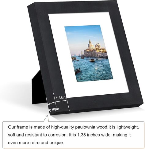 إطار صورة مقاس 8 × 10 مع زجاج حقيقي، إطارات صور من الخشب الصلب القديم مع حصيرة مقاس 5 × 7 لسطح الطاولة والتعليق على الحائط، أسود، عبوة واحدة in Kuwait