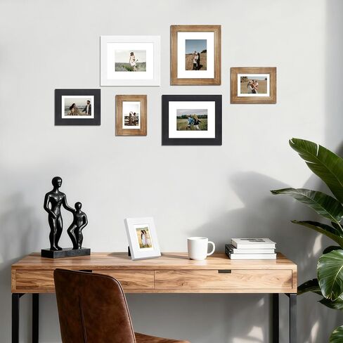 إطار صورة مقاس 8 × 10 مع زجاج حقيقي، إطارات صور من الخشب الصلب القديم مع حصيرة مقاس 5 × 7 لسطح الطاولة والتعليق على الحائط، أسود، عبوة واحدة in Kuwait