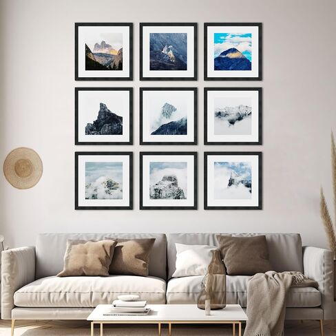 16x16 Square Picture Frame 3 Pack, Solid Real Wood Grain, Displays 12x12 with Mat or 16x16 Without Mat, Wall Gallery Poster Frames, Black in Kuwait