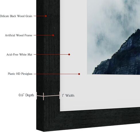 16x16 Square Picture Frame 3 Pack, Solid Real Wood Grain, Displays 12x12 with Mat or 16x16 Without Mat, Wall Gallery Poster Frames, Black in Kuwait