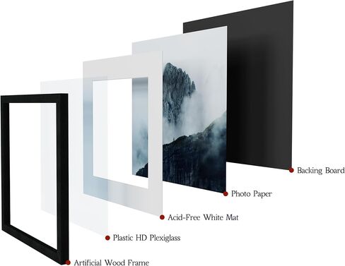 16x16 Square Picture Frame 3 Pack, Solid Real Wood Grain, Displays 12x12 with Mat or 16x16 Without Mat, Wall Gallery Poster Frames, Black in Kuwait