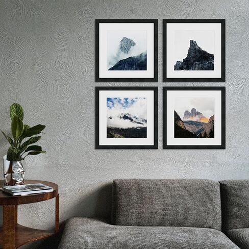 16x16 Square Picture Frame 3 Pack, Solid Real Wood Grain, Displays 12x12 with Mat or 16x16 Without Mat, Wall Gallery Poster Frames, Black in Kuwait