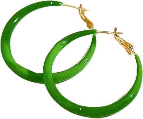 Trendy Green Hoop Earrings Bold Lightweight Painting Process Hoops Women Statement Jewelry Daily Casual Wear in Saudi Arabia