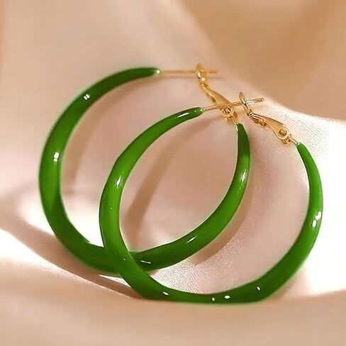 Trendy Green Hoop Earrings Bold Lightweight Painting Process Hoops Women Statement Jewelry Daily Casual Wear in Saudi Arabia
