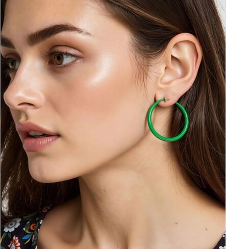Trendy Green Hoop Earrings Bold Lightweight Painting Process Hoops Women Statement Jewelry Daily Casual Wear in Saudi Arabia