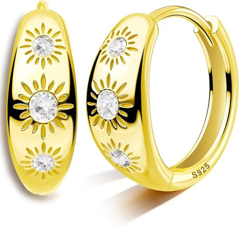Carving Sunflower Zircon Hypoallergenic 925 Sterling Silver 1 Pairs Huggie Hoop Earrings 20g 10mm Fine Piercing Jewelry in Saudi Arabia