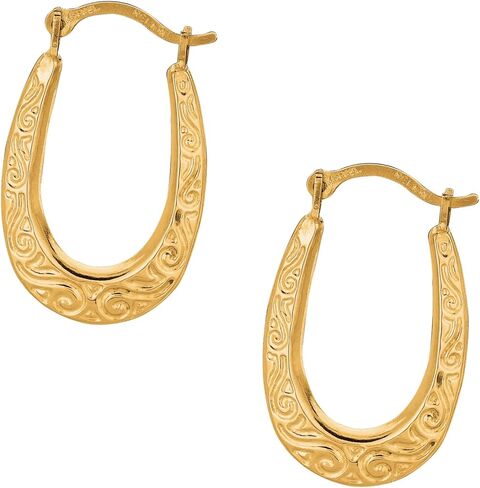 Floreo 10k Yellow Gold 16mm Oval Scroll Pattern Hoop Earrings in Saudi Arabia