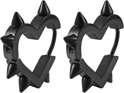 Huggie Hoop Black Spike Heart Earrings Emo Y2k Earring Goth Jewelry Earrings Grunge Earring Gothic Punk Grunge Cool Earrings Hypoallergenic Hoop Jewelry Gift for Women in Saudi Arabia