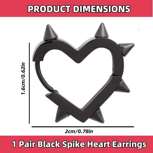 Huggie Hoop Black Spike Heart Earrings Emo Y2k Earring Goth Jewelry Earrings Grunge Earring Gothic Punk Grunge Cool Earrings Hypoallergenic Hoop Jewelry Gift for Women in Saudi Arabia