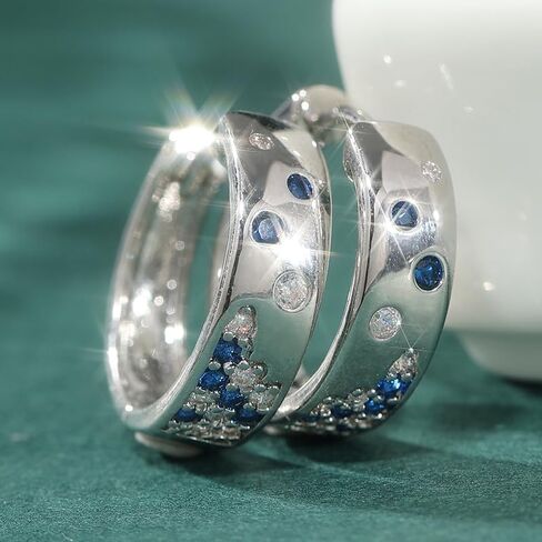 1 Pair of Small Copper Material Craftsmen Handcrafted White and Blue Synthetic Zircon Earrings Paired with Women's Fashion Party Engagement Earrings in Kuwait