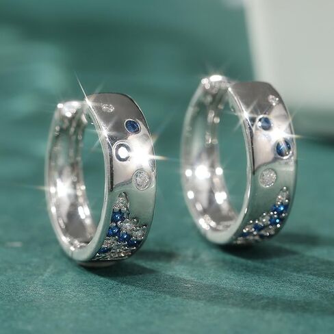 1 Pair of Small Copper Material Craftsmen Handcrafted White and Blue Synthetic Zircon Earrings Paired with Women's Fashion Party Engagement Earrings in Kuwait