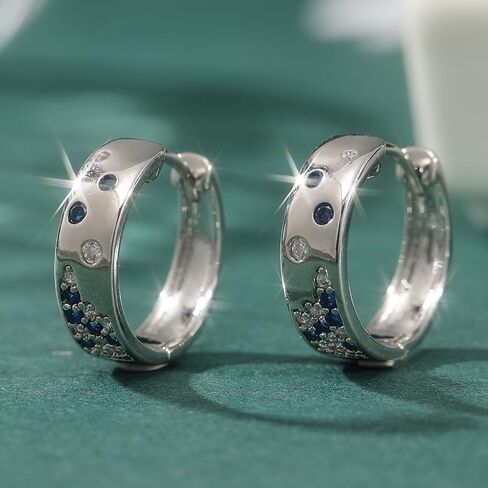 1 Pair of Small Copper Material Craftsmen Handcrafted White and Blue Synthetic Zircon Earrings Paired with Women's Fashion Party Engagement Earrings in Kuwait