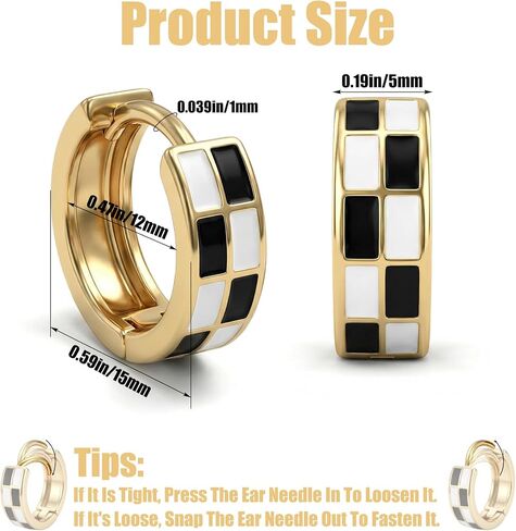 Checkered Earrings, 4 Pcs Small Checkered Earrings for Women, Tiny Round Circle Cartilage Huggie Hoop Earring Stainless Steel Set(Gold Silver) in Saudi Arabia