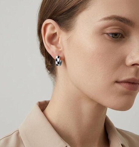 Checkered Earrings, 4 Pcs Small Checkered Earrings for Women, Tiny Round Circle Cartilage Huggie Hoop Earring Stainless Steel Set(Gold Silver) in Saudi Arabia