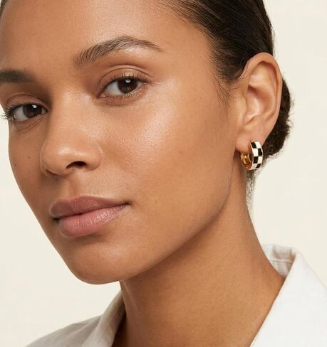 Checkered Earrings, 4 Pcs Small Checkered Earrings for Women, Tiny Round Circle Cartilage Huggie Hoop Earring Stainless Steel Set(Gold Silver) in Saudi Arabia