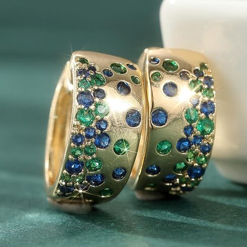 Golden Color Stud Earrings For Women Vintage Synthetic Blue Green CZ Zircon Piercing Women's Earrings Trend Engagement Wedding Party Hoop Earrings Jewelry Wholesale in Kuwait