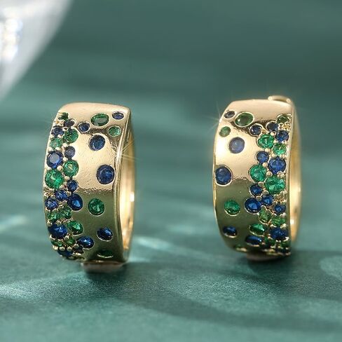 Golden Color Stud Earrings For Women Vintage Synthetic Blue Green CZ Zircon Piercing Women's Earrings Trend Engagement Wedding Party Hoop Earrings Jewelry Wholesale in Kuwait