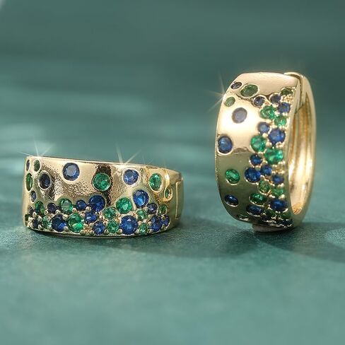 Golden Color Stud Earrings For Women Vintage Synthetic Blue Green CZ Zircon Piercing Women's Earrings Trend Engagement Wedding Party Hoop Earrings Jewelry Wholesale in Kuwait