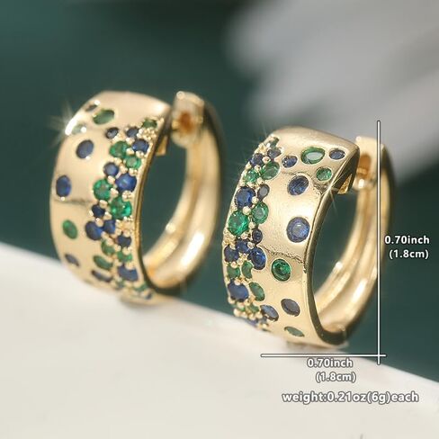 Golden Color Stud Earrings For Women Vintage Synthetic Blue Green CZ Zircon Piercing Women's Earrings Trend Engagement Wedding Party Hoop Earrings Jewelry Wholesale in Kuwait