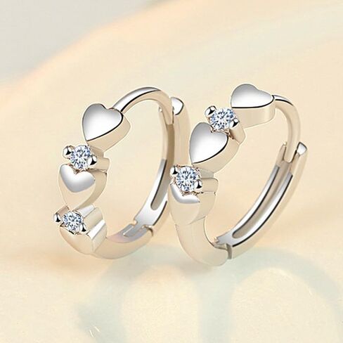 White Gold Plated Heart White Cubic Zirconia Huggie Hoop Earring for Women Daily Wedding Bridal Evening Parties Lightweight Minimalist Earring Jewelry Gift for Her in Kuwait