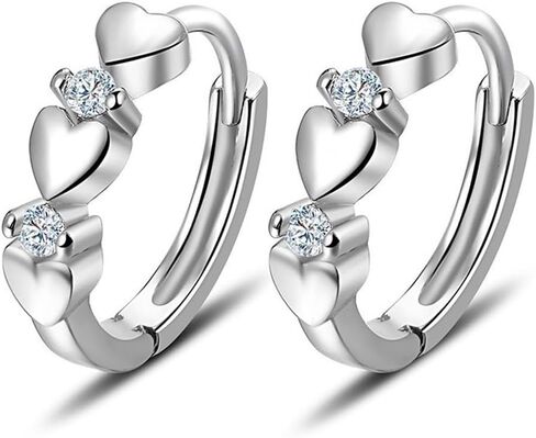 White Gold Plated Heart White Cubic Zirconia Huggie Hoop Earring for Women Daily Wedding Bridal Evening Parties Lightweight Minimalist Earring Jewelry Gift for Her in Kuwait