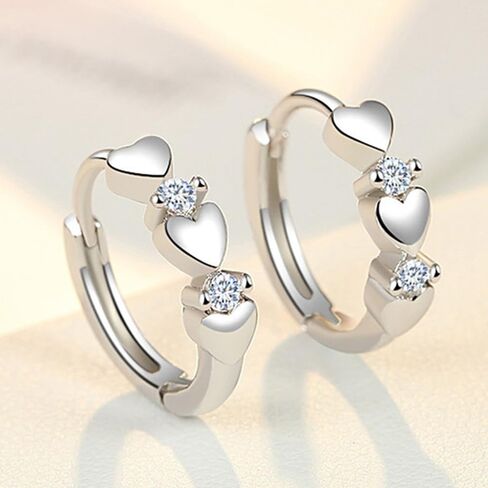 White Gold Plated Heart White Cubic Zirconia Huggie Hoop Earring for Women Daily Wedding Bridal Evening Parties Lightweight Minimalist Earring Jewelry Gift for Her in Kuwait