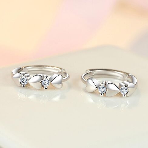 White Gold Plated Heart White Cubic Zirconia Huggie Hoop Earring for Women Daily Wedding Bridal Evening Parties Lightweight Minimalist Earring Jewelry Gift for Her in Kuwait