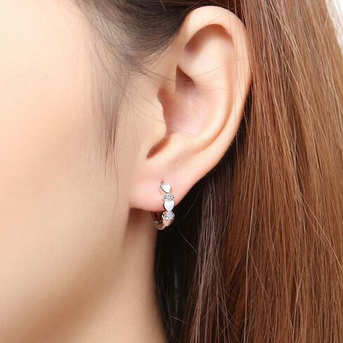 White Gold Plated Heart White Cubic Zirconia Huggie Hoop Earring for Women Daily Wedding Bridal Evening Parties Lightweight Minimalist Earring Jewelry Gift for Her in Kuwait
