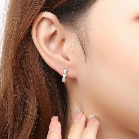White Gold Plated Heart White Cubic Zirconia Huggie Hoop Earring for Women Daily Wedding Bridal Evening Parties Lightweight Minimalist Earring Jewelry Gift for Her in Kuwait