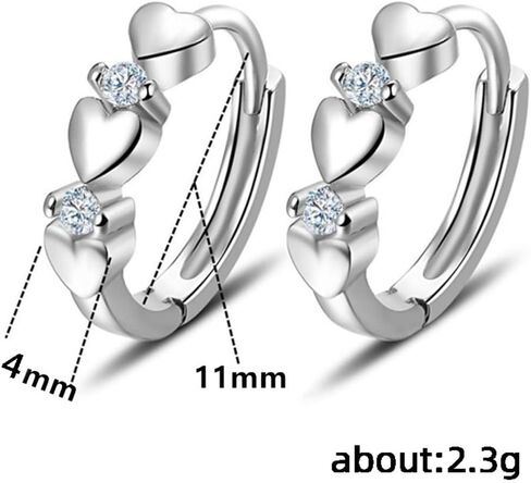 White Gold Plated Heart White Cubic Zirconia Huggie Hoop Earring for Women Daily Wedding Bridal Evening Parties Lightweight Minimalist Earring Jewelry Gift for Her in Kuwait