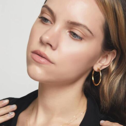 14K Gold Hoop Earrings for Women, Lightweight Classic Square Tube Hoops in 20mm/30mm/40mm, Hypoallergenic Everyday Gold Earrings (40 Millimeter) in Saudi Arabia