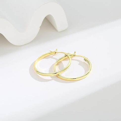 14K Gold Hoop Earrings for Women, Lightweight Classic Square Tube Hoops in 20mm/30mm/40mm, Hypoallergenic Everyday Gold Earrings (40 Millimeter) in Saudi Arabia