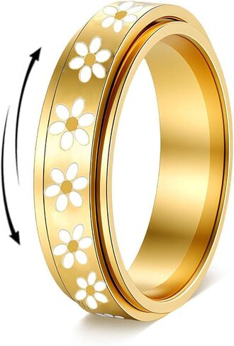 Daisy Fidget Ring for Anxiety Relief, Stainless Steel 18K Gold Plated Spinner Band for Stress Relief Statement Flower Ring for Women Men Thoughtful Jewelry Gift in Saudi Arabia