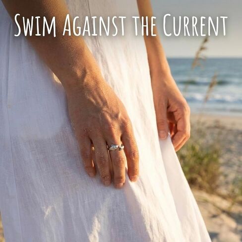 Fish Ring Swim Against The Current Ring Animal Statement Rings For Women Fish Jewelry Hope Adjustable Inspirational Open Rings Waterproof Jewelry Gift in Kuwait