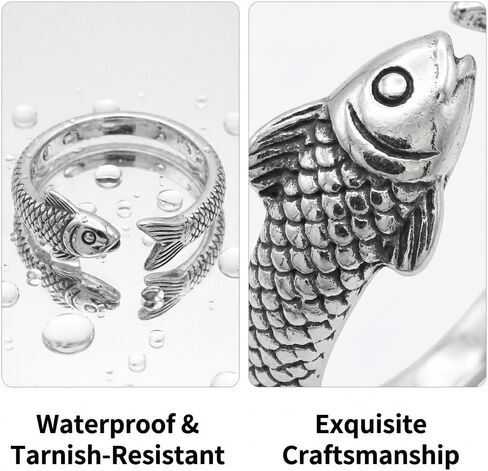 Fish Ring Swim Against The Current Ring Animal Statement Rings For Women Fish Jewelry Hope Adjustable Inspirational Open Rings Waterproof Jewelry Gift in Kuwait