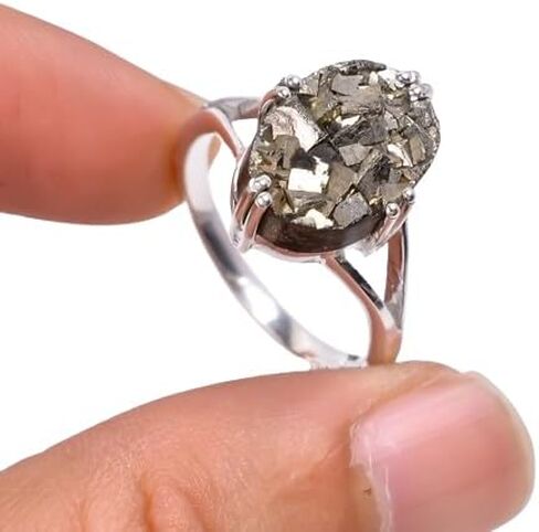 Pyrite Ring, 925 Sterling Silver Ring, Statement Ring, Handmade Jewelry, Dainty Ring, Raw Pyrite Ring, Money Gemstone, Jewelry for Women. in Kuwait