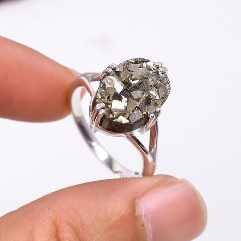 Pyrite Ring, 925 Sterling Silver Ring, Statement Ring, Handmade Jewelry, Dainty Ring, Raw Pyrite Ring, Money Gemstone, Jewelry for Women. in Kuwait