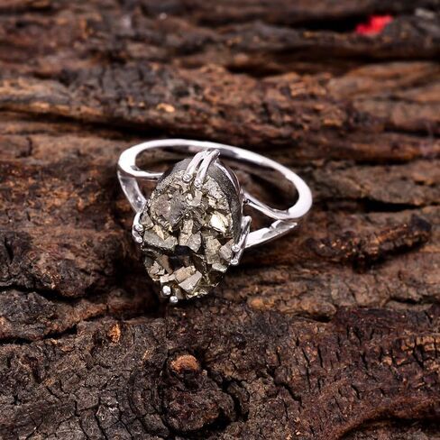 Pyrite Ring, 925 Sterling Silver Ring, Statement Ring, Handmade Jewelry, Dainty Ring, Raw Pyrite Ring, Money Gemstone, Jewelry for Women. in Kuwait