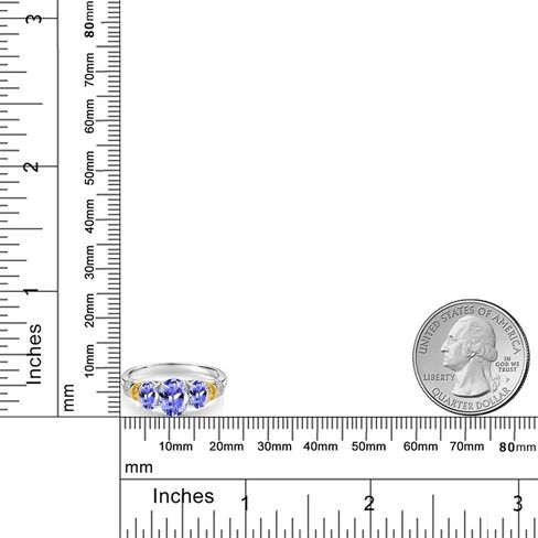 Gem Stone King 925 Sterling Silver and 10K Yellow Gold Oval Blue Tanzanite and White Diamond 3 Stone Ring For Women (2.09 Cttw, Gemstone December Birthstone) in Kuwait