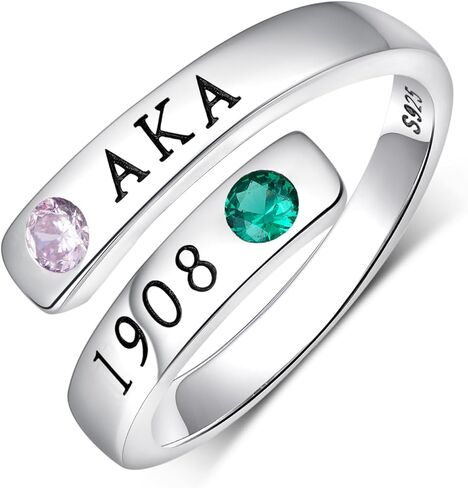 AKA Sorority Ring for Women - 925 Sterling Silver with Pink & Green Zirconia, 1908 Engraved Gift for Big Little, Initiation, Founders Day in Saudi Arabia