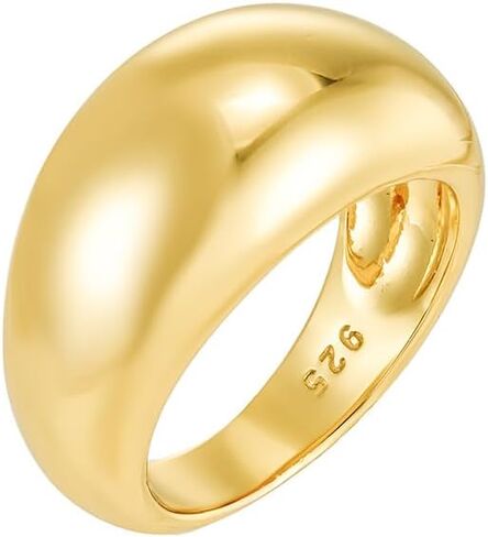 Gold Signet Ring for Women, Chunky Stackable Dome Ring, CZ Diamond, Checkered & Twisted Rings, 18K Gold Plated Silver Jewelry, Minimalist Gift for Her in Saudi Arabia