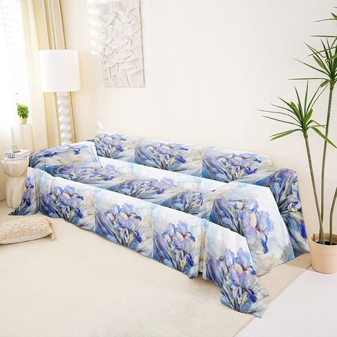 Erosebridal Blue Purple Floral Couch Cover Elegant Abstract Marble Sofa Cover Spring Iris Flowers Art Couch Protector Marbling Aesthetic Botanical Sofa Slipcover,91" x 150",Blue Purple in Kuwait