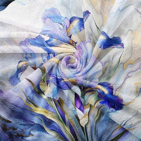 Erosebridal Blue Purple Floral Couch Cover Elegant Abstract Marble Sofa Cover Spring Iris Flowers Art Couch Protector Marbling Aesthetic Botanical Sofa Slipcover,91" x 150",Blue Purple in Kuwait