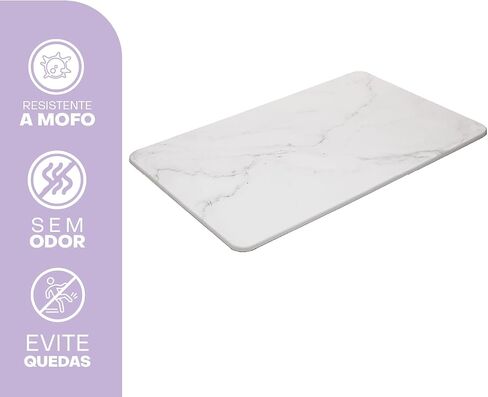 Lyor Stone Bath Mat Diatomaceous Earth – Quick Dry Bathroom Shower Mat, Absorbent Non Slip Diatomite Bath Mat, Water Absorbing Stone Mat for Bathroom Floor, Kitchen (White Marble Effect, 23.6x15.4) in Saudi Arabia