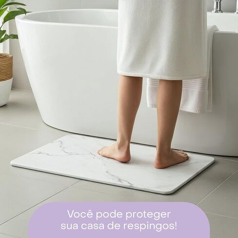 Lyor Stone Bath Mat Diatomaceous Earth – Quick Dry Bathroom Shower Mat, Absorbent Non Slip Diatomite Bath Mat, Water Absorbing Stone Mat for Bathroom Floor, Kitchen (White Marble Effect, 23.6x15.4) in Saudi Arabia