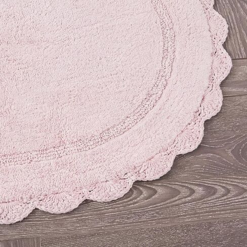 Laura Ashley Eloise 100% Cotton Oval Bath Mat with Crochet Border, Soft & Absorbent, Light Pink 21" x 34" Bathroom Rug in Saudi Arabia