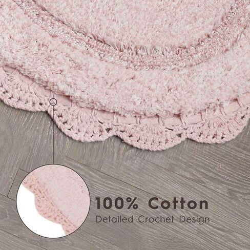 Laura Ashley Eloise 100% Cotton Oval Bath Mat with Crochet Border, Soft & Absorbent, Light Pink 21" x 34" Bathroom Rug in Saudi Arabia
