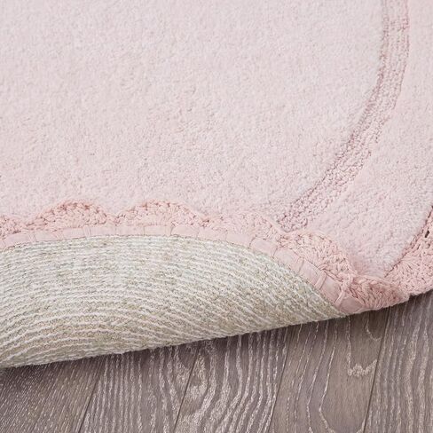 Laura Ashley Eloise 100% Cotton Oval Bath Mat with Crochet Border, Soft & Absorbent, Light Pink 21" x 34" Bathroom Rug in Saudi Arabia
