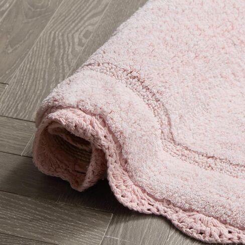Laura Ashley Eloise 100% Cotton Oval Bath Mat with Crochet Border, Soft & Absorbent, Light Pink 21" x 34" Bathroom Rug in Saudi Arabia